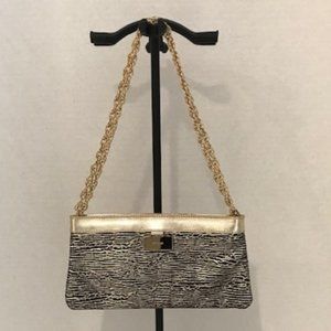 Kate Spade Vintage Gold Chocolate Brown Clutch with Gold Chain